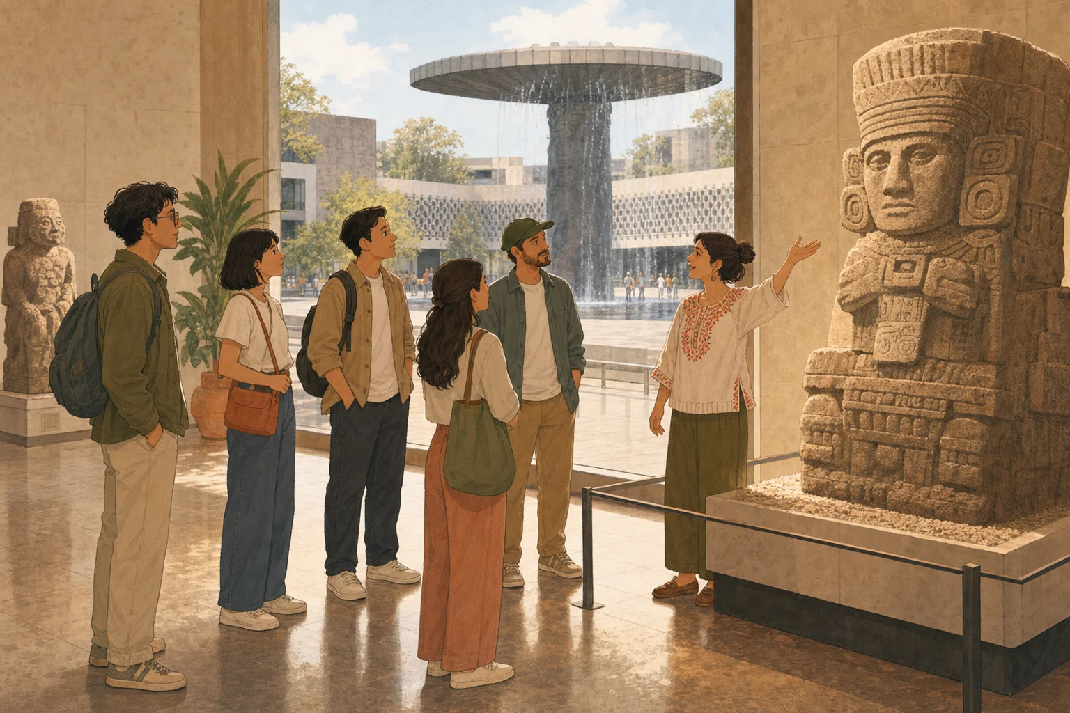 Developers and visiting speakers exploring the Museo Nacional de Antropología with a local guide